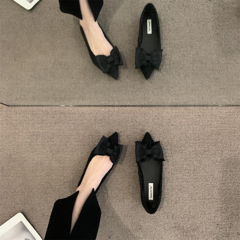 

Fashion Flat Shoes for Women s Spring Autumn 2025 New French Bow Pointed Shallow Mouth Scoop Shoes Large Size Women s Shoes 42 43 44 32 чёрный