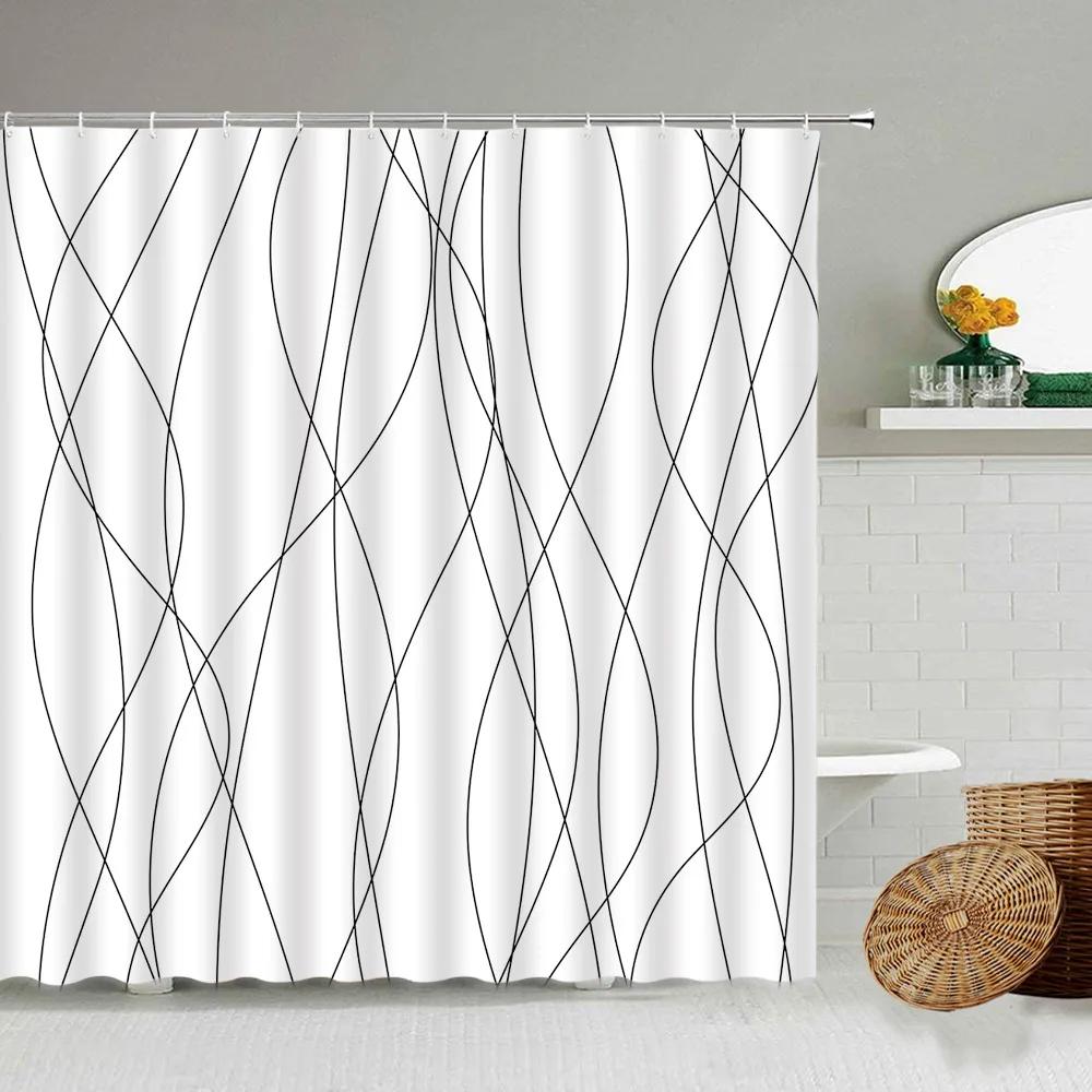 Marble Striped Shower Curtain For Bathroom, Waterproof Screen With Hook, White, Gray, Gold, Black, Decorative Accessories