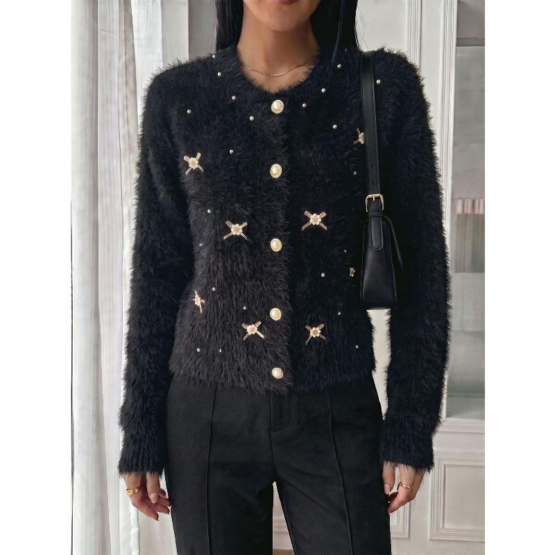 TIFICY Women's Fashion Casual Fall Winter Flower Pattern Print Long Sleeve O-Neck Sweaters