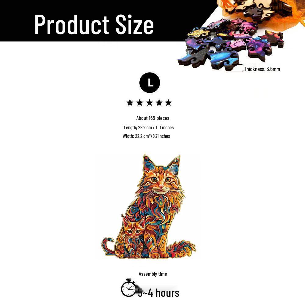 HOOLOOG Maine Coon Cat Wooden Puzzle - Educational Irregular Shape Interlocking Toy & Decompression Money Box.