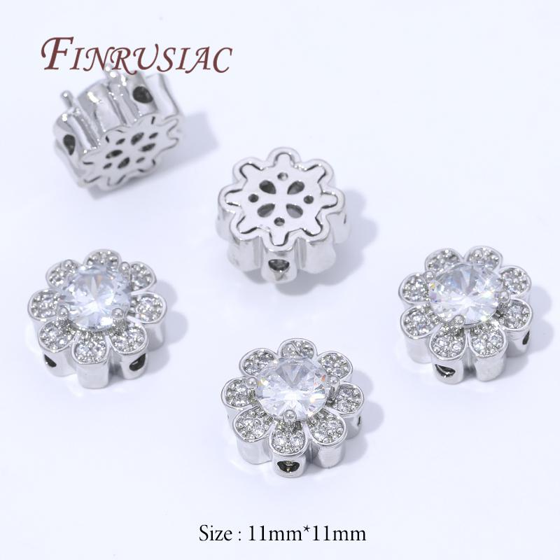 Style Multiple Plaqué Or 14K Perles Zircon pour Fabrication de Bijoux, Perles Espacement Métal, Perles Fleurs Rondes Séparateurs Accessoires DIY