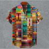 Art retro vintage men's shirt with mottled marks, standing collar printed short sleeved shirt, casual and comfortable top
