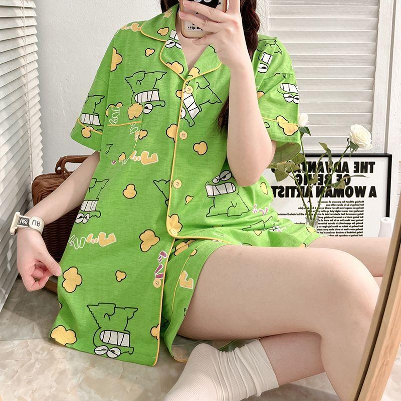 Japanese-style Unprinted Style Summer Fresh Cotton Pajamas Women's Short Sleeves 1011 New Loose Outer Loungewear Suit