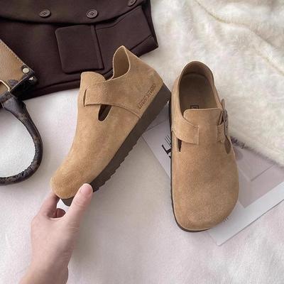 Echte weiche Leder Boken Schuhe zum Tragen im Herbst 2024, neue Retro dicke Sohlen, um die Höhe eines Pedals zu erhöhen, lässige einzelne Schuhe
