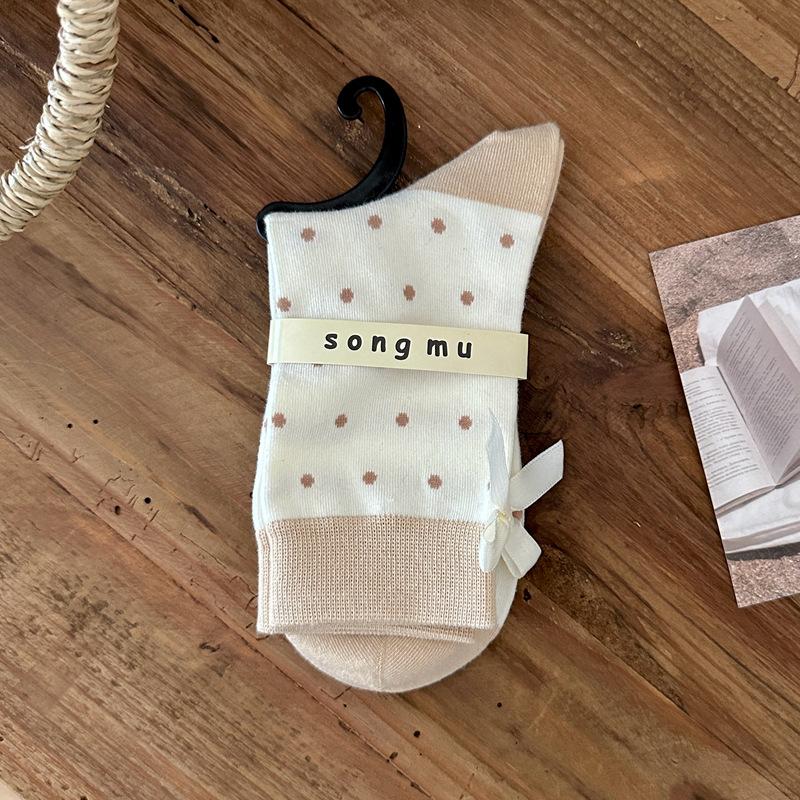 

10Pair Polka Dot Socks Women S Bow Retro Japanese Medium Tube Socks Style Girl Socks Spring And Autumn Contrasting Color Cotton Socks One size fits all
