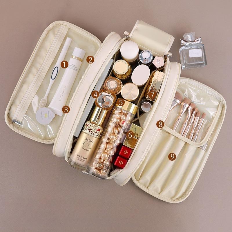 Sminkväska med stor kapacitet, bärbar, för utomhusbruk, resor, kosmetisk organizer, multifunktionell necessär för smink och hygienartiklar