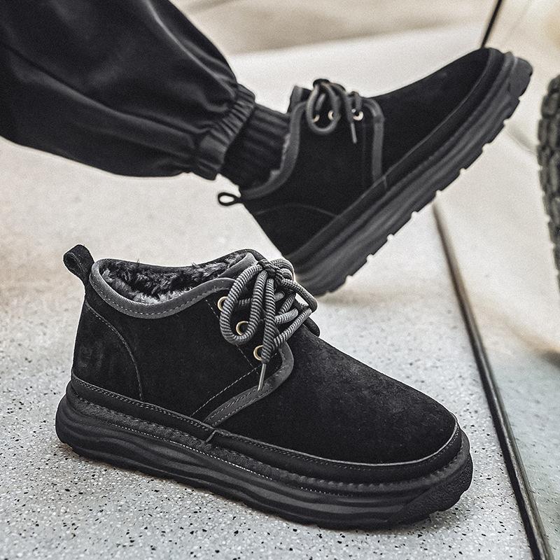 Snow boots men's autumn and winter fur integrated fleece warm mid-top cotton shoes thickened fashion casual bread shoes tooling shoes