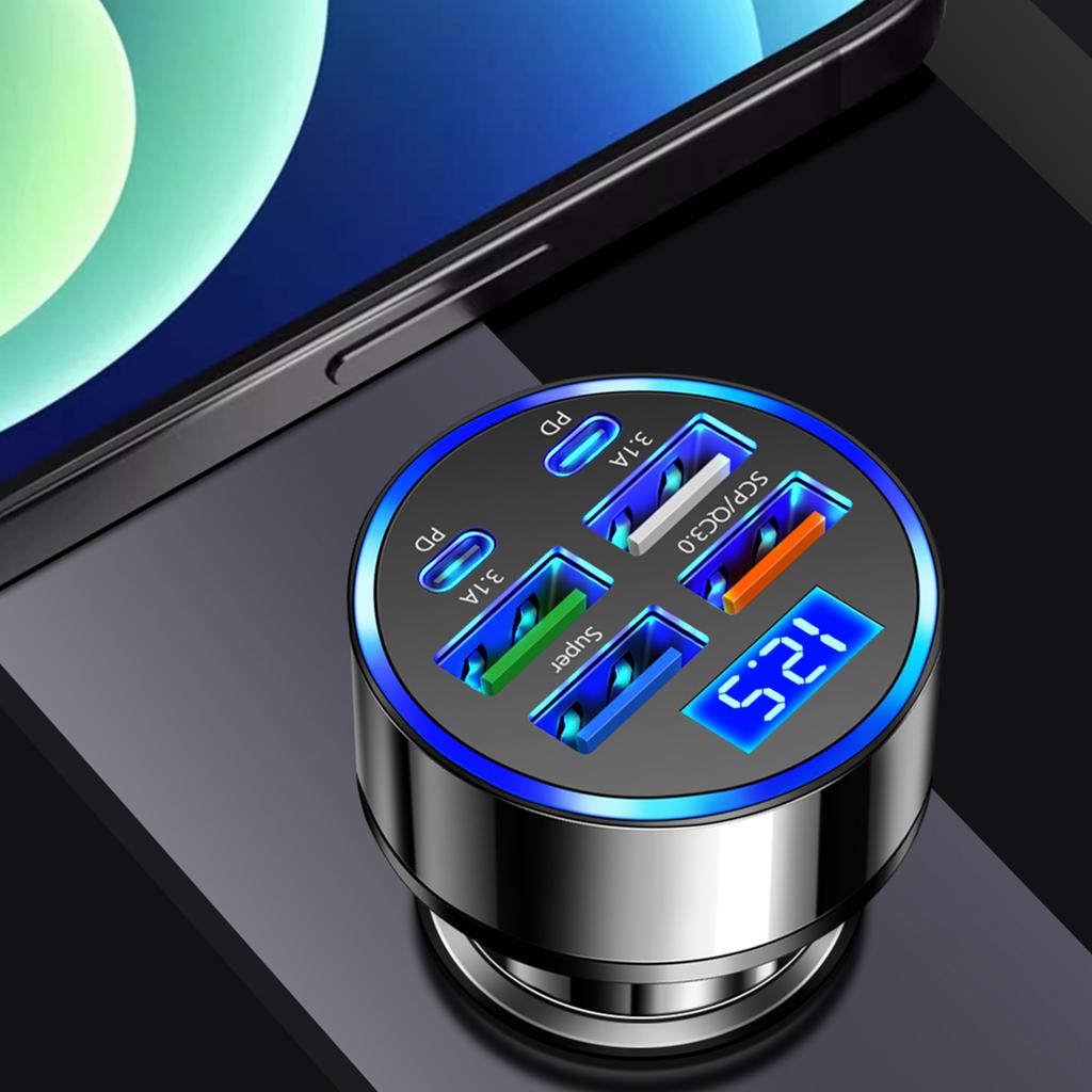 100W 6-Port USB C Auto-Handy-Ladegerät Adapter 4USB 2PD Zigarettenanzünder Adapter für Handys, Tablets und andere USB-Geräte