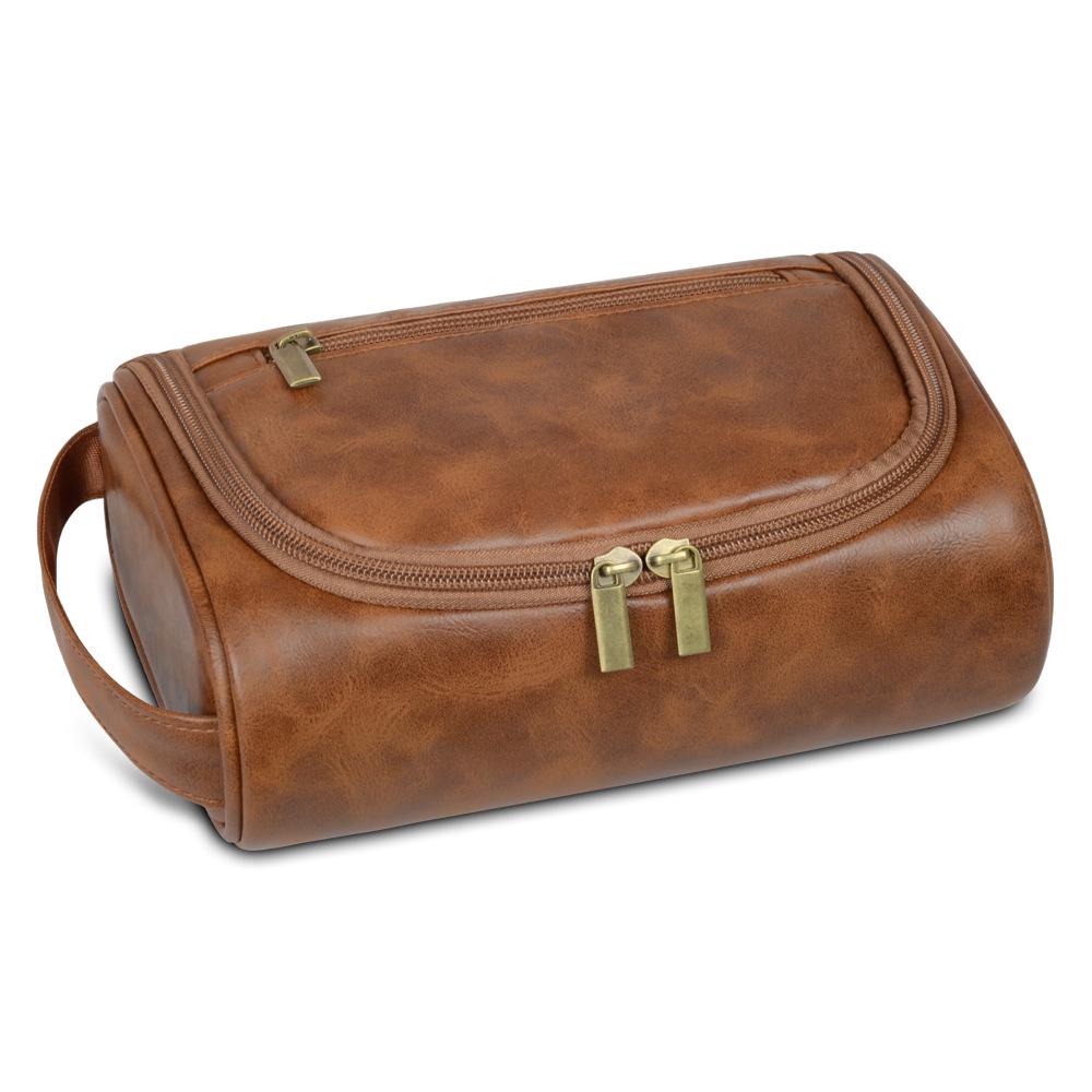

Premium PU Leather Makeup Bag: Retro European & American Style, Waterproof Handheld Toiletry Bag for Travel. жёлтый/коричневый