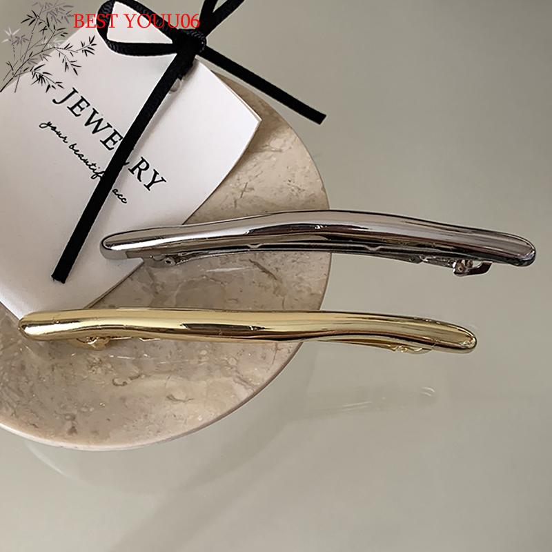 Hot 11cm Hairpin Women Metal Golden Strip Long Barrettes Hair Clips Vintage Hairpins Automatic Smooth Spring Clip Hairgrip
