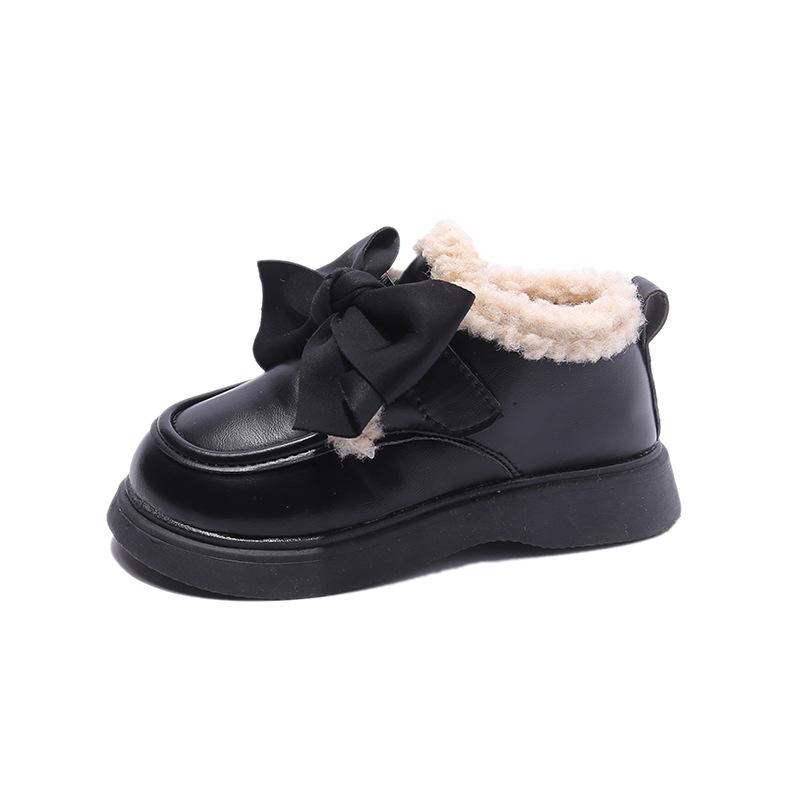 Skor Flicka Barnsko Höst Flicka Plysch Läder Stövel Koreansk Edition Barn Rosett Bomullssko Varm Lädersko Mode Mary Jane Sko