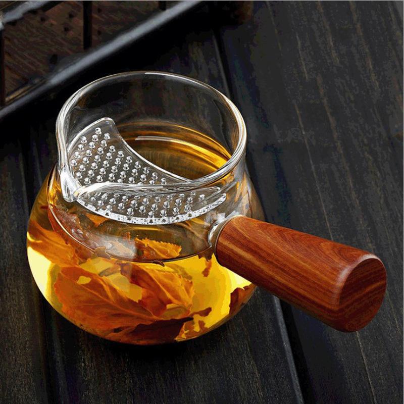Side Long Wooden Handle High Borosilicate Glass Tea Dispenser Fair Cup With Filter Chahai Kung Fu Tea Set