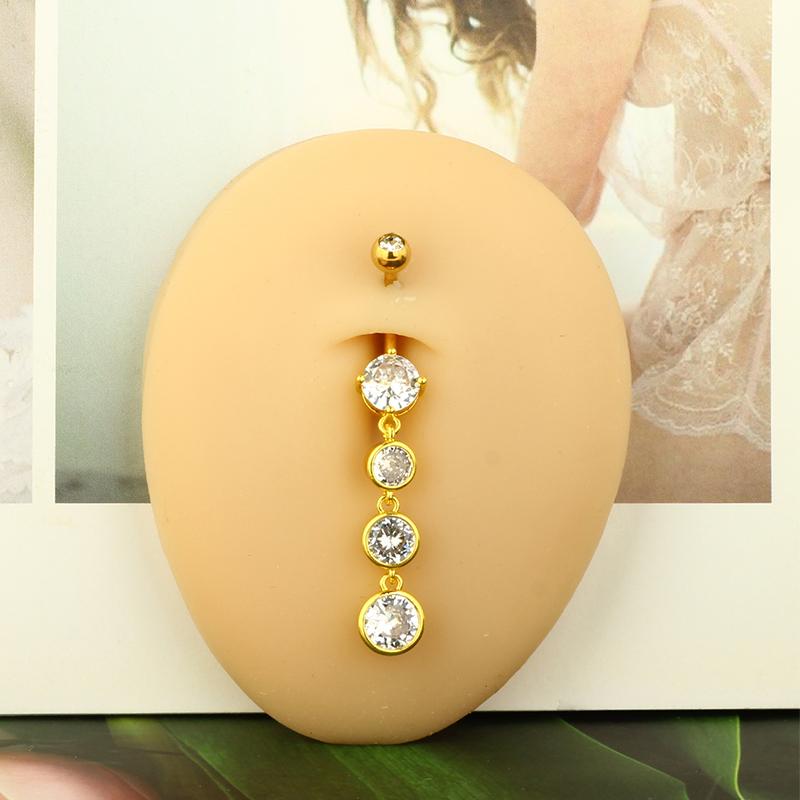 1pc Golden Belly Button Rings Pack Stainless Steel Long Dangling Navel Belly Piercing Jewelry For Women 14G Belly Bar Kit Stud