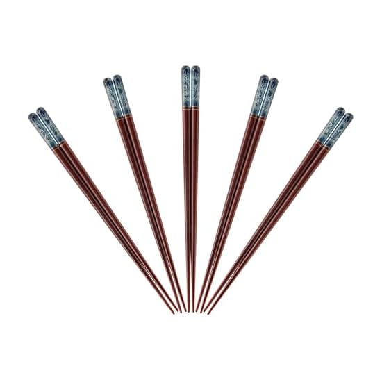 J-kitchens Chopstick Set, 5 Pairs, Acrylic Resin & Natural Wood, Dinner Standard, Akuria Kiriko Mats