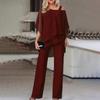 Damen Zweiteiliges Lockeres Hosen-Set Batwing Halbsleeve Chiffon Oberteil Hohe Taille Weiter Bein Hosen Elegantes Party-Kombinations-Outfit
