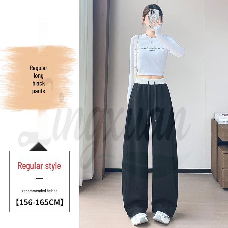 2026 Autumn/Winter Women's High Waist Loose Casual Sweatpants, Plus Velvet Wide Leg Cropped Pants.