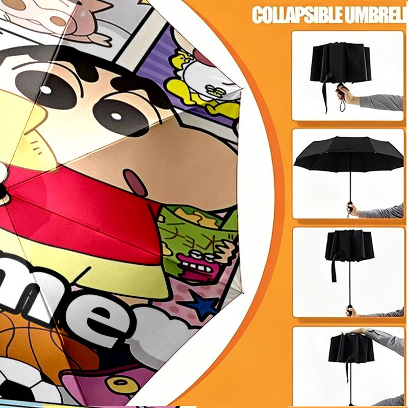 Custom Name Personalized Crayon Shin Print Umbrella, Auto Open Close, 8‑Rib Sturdy Frame, Commute Camping Hiking Use, Birthday Gift