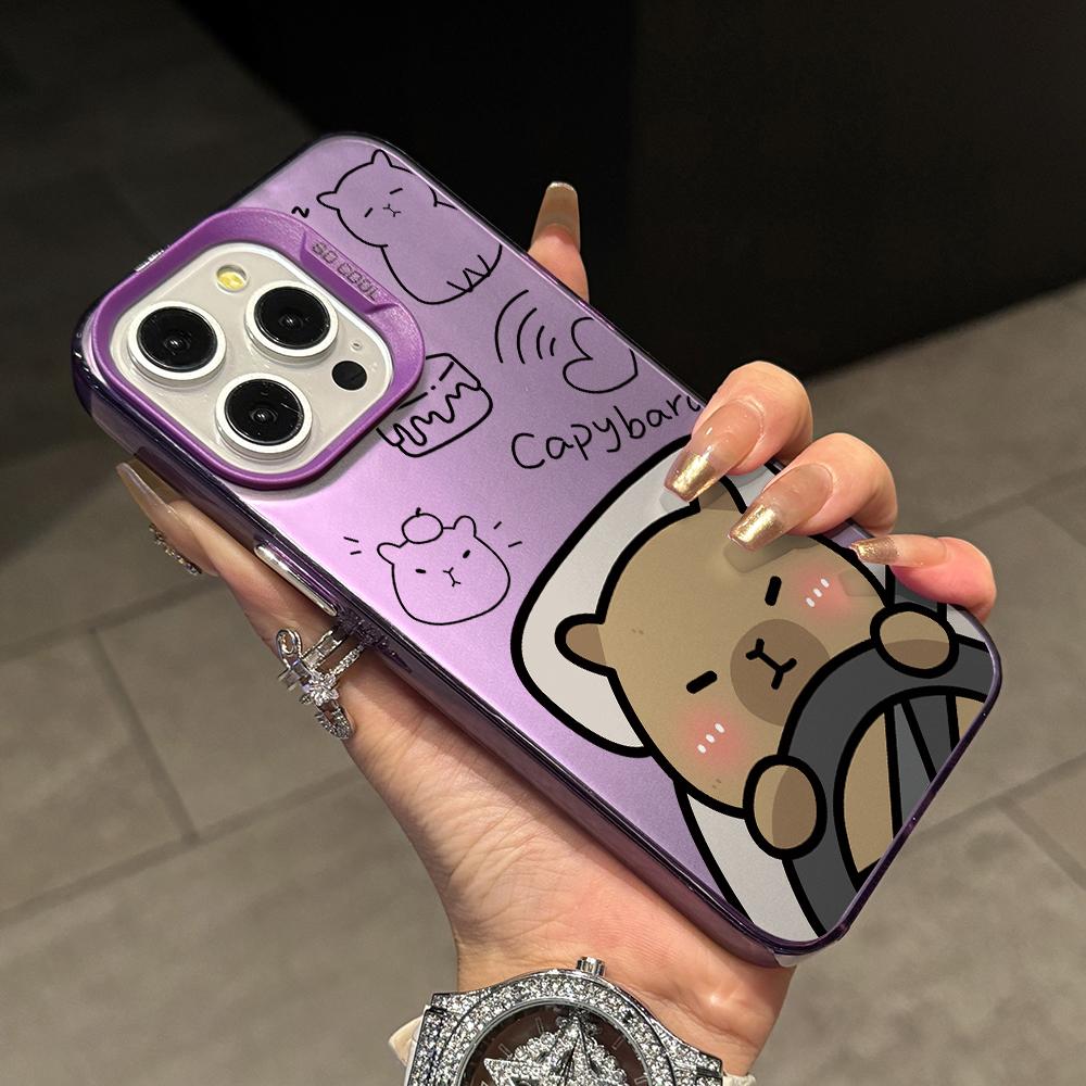 Lovely Cartoon Capybara Phone Case for iPhone 17 Air 16 16e 15 14 Plus 13 12 11 Pro Max X Xs XR 8 Colorful Silver Hard Cover