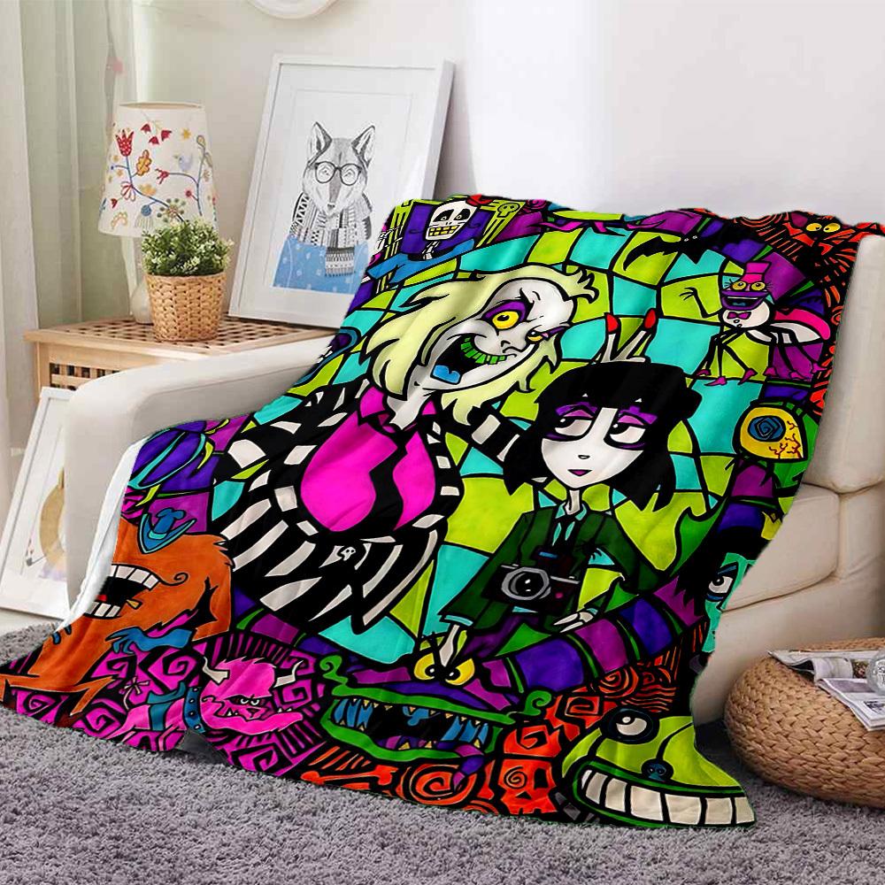 1pc Beetlejuice Blanket Lightweight Flannel Throw For Sofa, Bed, Travel, Camping, Livingroom, Office, Couch, Chair, And Bed