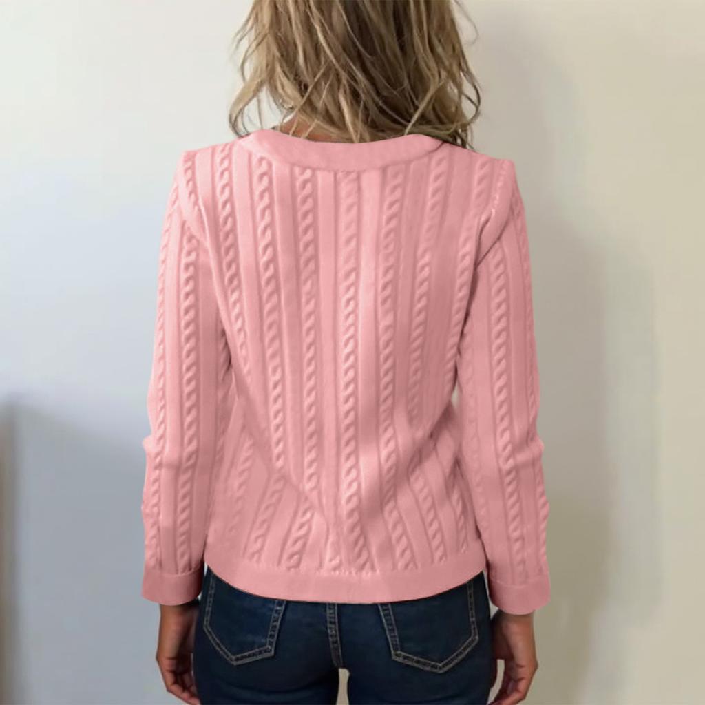 Women's Fashion Casual Single-Breasted Multi-Button Thickened Flower Loose Cardigan Round Neck Long Sleeve Knitted Cardigan Sweater Jacket