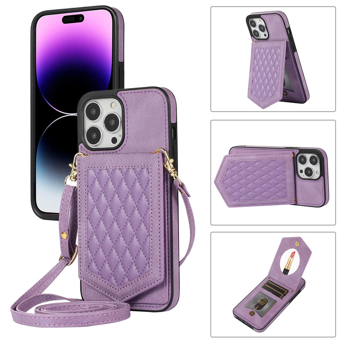 

Шкіряний чохол-гаманець із відкидним дзеркалом для карток Crossbody для Samsung S23 S22 S21 S20Ultra Plus A13 A53 A54/iPhone 15 14Plus 13 12 11Pro Max XSMax iPhone X/XS фіолетовий