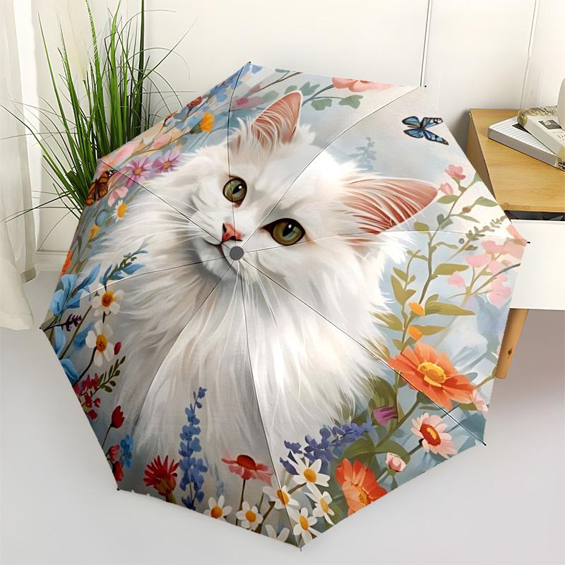 

1pc Floral Cat Umbrella Portable Folding Umbrella Durable Iron Frame, Suitable for All Seasons Home Travel Outdoor yy260319032