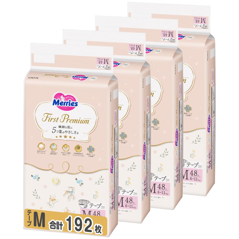 

Merries First Premium Tape Medium Size 192 diapers diapers x Diapers, (6-11kg), (48 4) [Case] белый