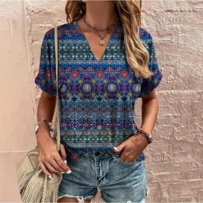 Women's V-neck Short Sleeved Printed T-shirt In Marble Style T-Shirts Women’s