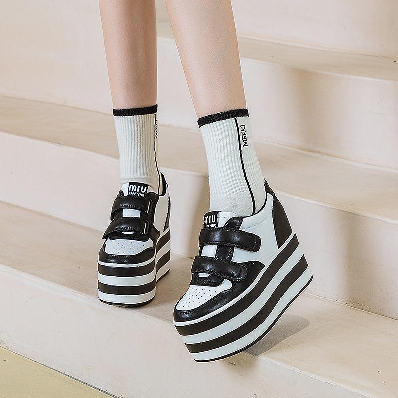 Super High Heel Platform White Shoes Women's Spring and Autumn 2025 New Casual Muffin Shoes Velcro Single Shoes Women's Tide
