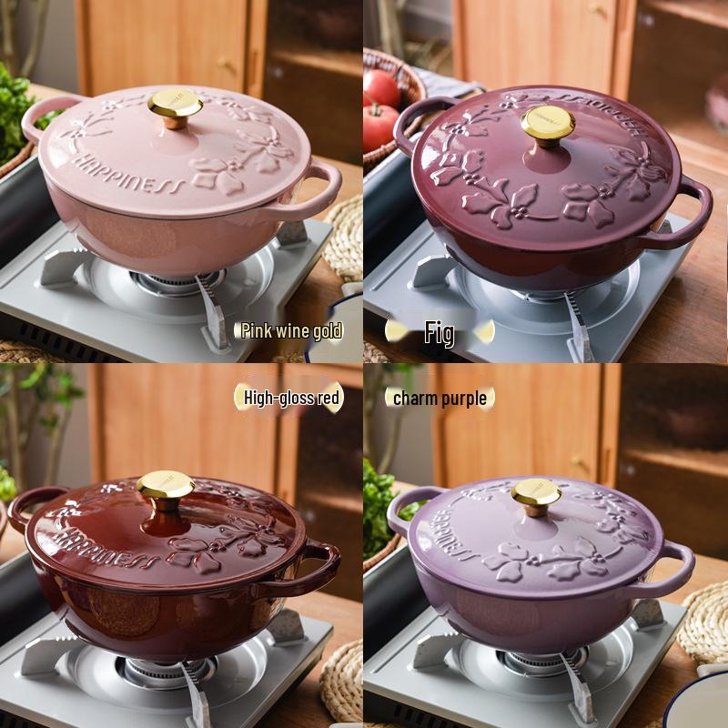 Little Happiness 23cm Non-stick Enamel Embossed Soup & Stew Pot, Induction Compatible
