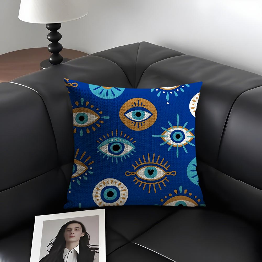 Custom Evil Eye Luxury Cushion Cover Natural Linen Organic Fabric Double-Sided Printing Sofa Home Decor Gift Pillow Case