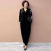 2pcs Pants Suit Autumn Women's  Embroidery Plus-size Velvet Blouse High-waist Velvet Harem Pants Two-piece Set
