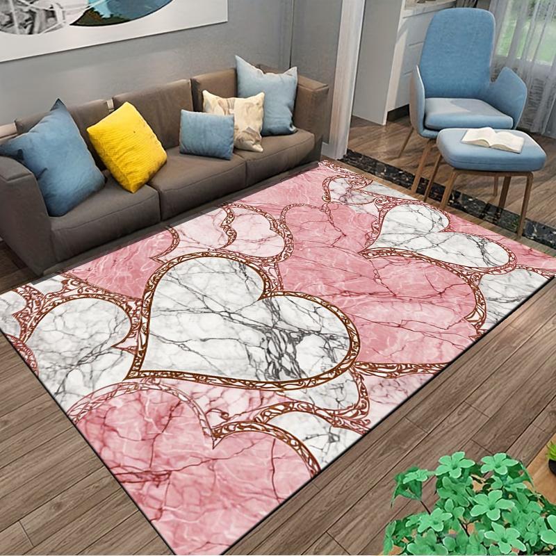 Marble Heart Pattern Carpet, Pink and White Decorative Floor Rug Suitable for use as an anti-slip for living room bedroom sofas
