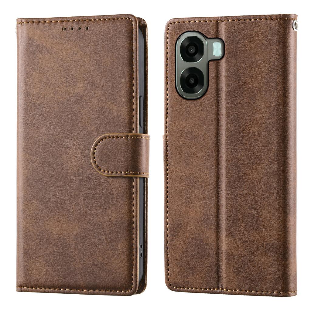 Phone Case For Oppo A6x 5G / A6x 4G Stand Wallet Calf Texture PU Leather Flip Phone Cover with Wrist Strap