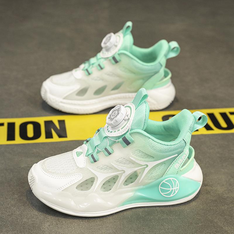 Classmates Boys Summer Single Mesh Breathable Soft Bottom Older Children Rotating Buckle Hollow Frame Shoes Children's Physical Education Sneakers