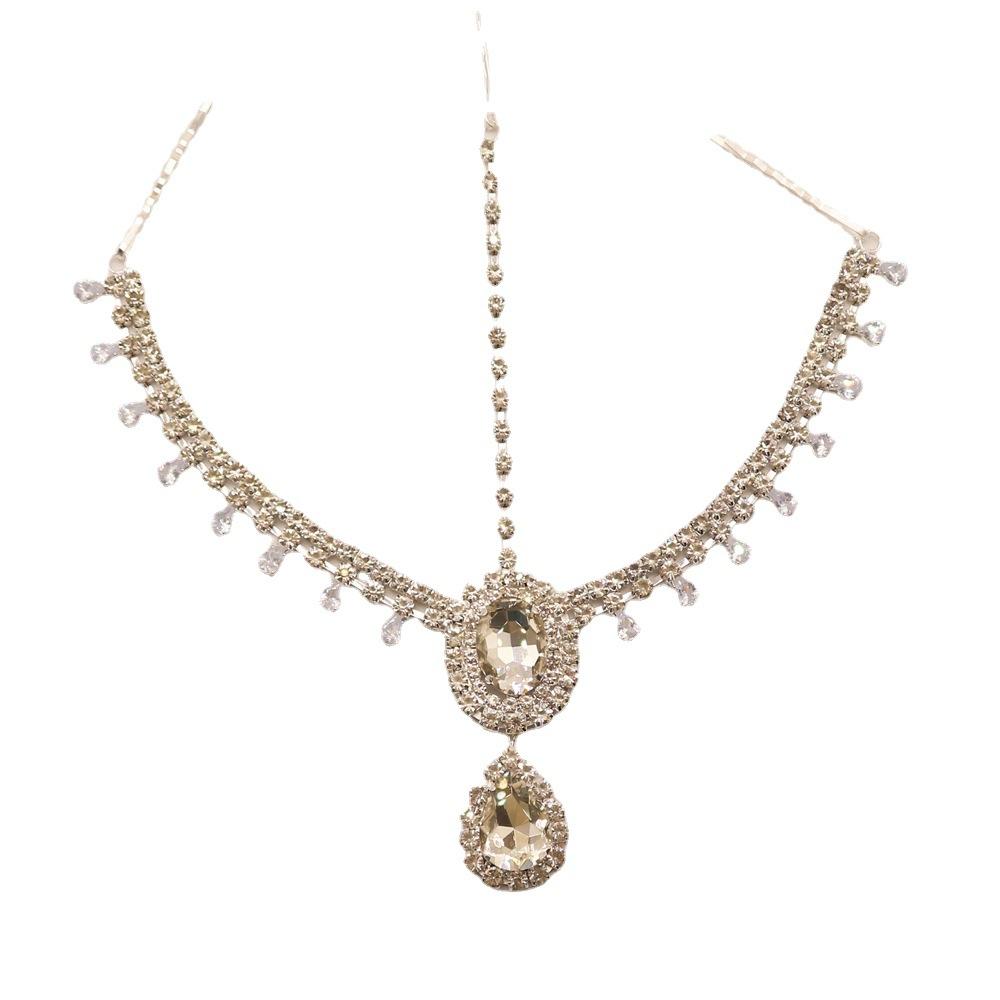 New Stylish Water Drop Pendant Head Chain Bridal Wedding Super Flash Rhinestone Big Gem Forehead Lace