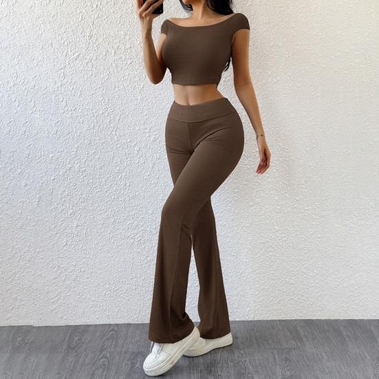 Women's 2 Piece Lounge Outfits Short Sleeve Crop Top High Waisted Flared