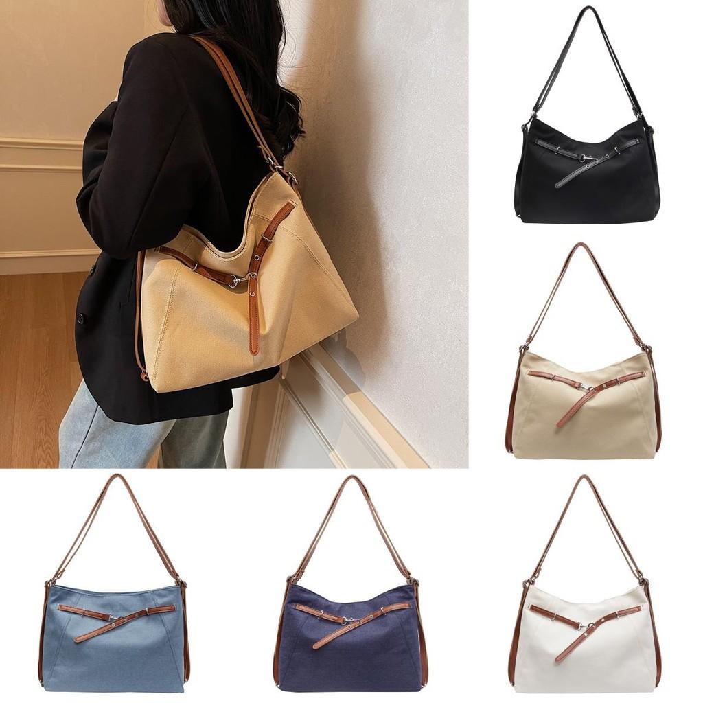 Style Solid Color Canvas Bag Women Stitching Details Soft Structure Travel Bags