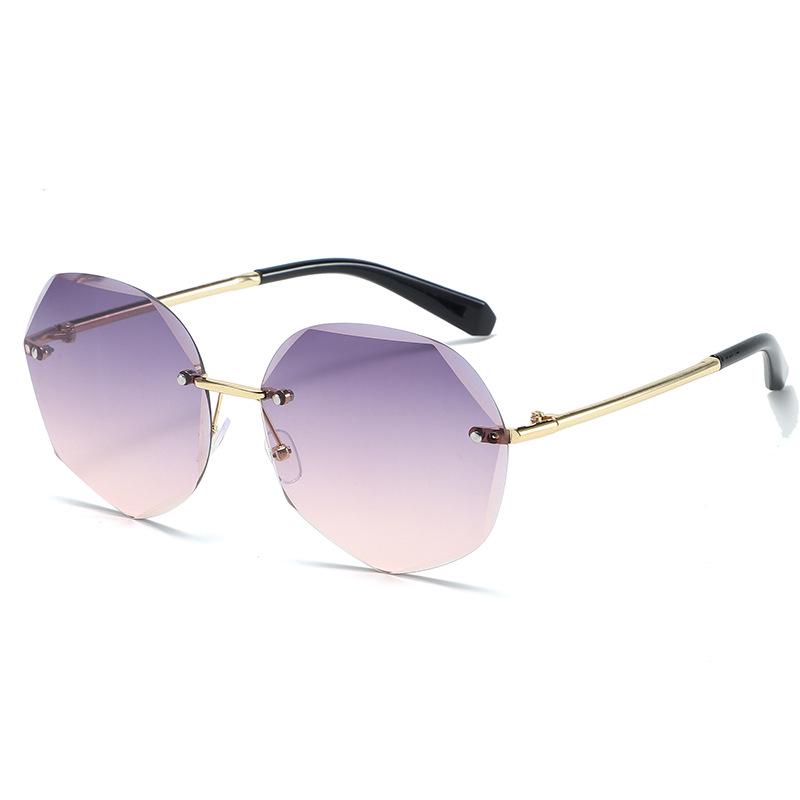 Polygon Metal Rimless Cut-Edge UV Protection Sunglasses for Women
