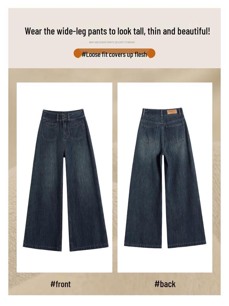 Women's High-Waisted Velvet Wide-Leg Jeans for Autumn and Winter