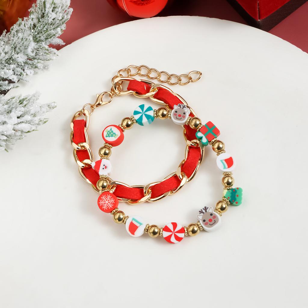 Christmas and New Year element jewelry colorful soft pottery ins color matching wind beaded bracelet