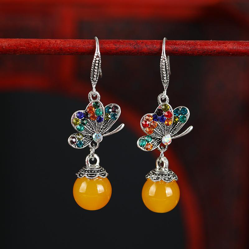 

Ретро этнический стиль серьги с агатом в виде бабочек женские длинные кисточки темперамент опаловые серьги антикварные простые украшения для ушей