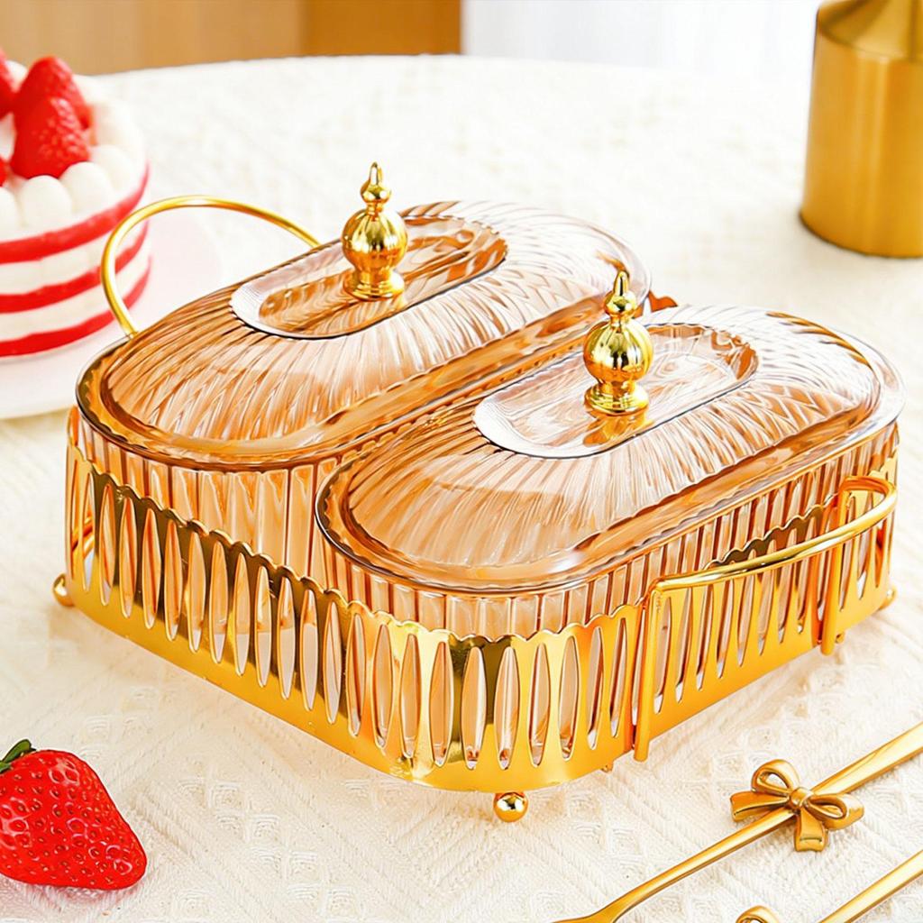Multi-compartment Transparent Tray Decorative Candy Nut Dish Food Serving Bowl for Living Room Table