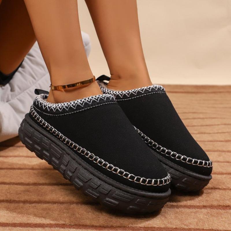 Women Plus Size Ankle High Platform Snow Boots Winter Lug Sole Slouchy Style Fleece Lined