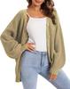 Women's V-Neck Lantern Sleeve Knitted Cardigan Sweater Coat - Single-Breasted Lazy Style