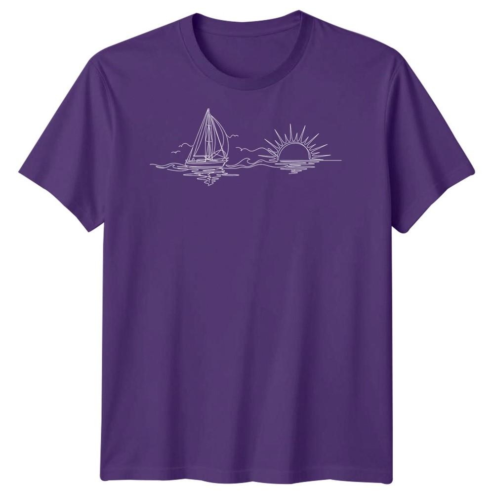 Segelboot Sonnenuntergang Segeln Reise Unisex T-Shirt Ozean Linienkunst