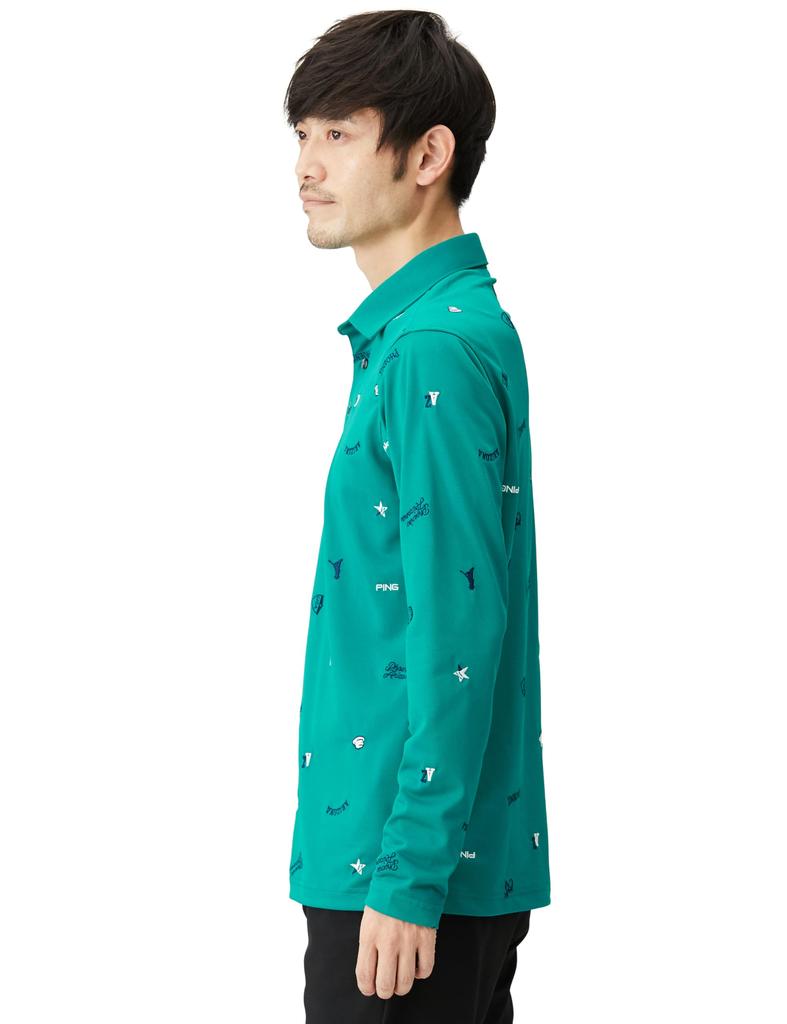 Koszulka polo z długim rękawem męska Ping Apparel (Space Master UV: Odprowadza wilgoć, szybko schnie, chroni przed promieniowaniem UV) / Golf / 621-4161103 130_Zielony LL