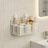 Long Permanent Metal Suction Shelf For Bathroom Counter Featuring Roomy Basket Simple Arrange 15cm Deep