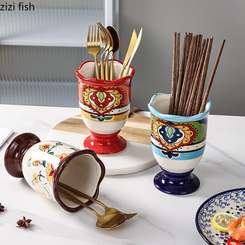 Ceramic Chopsticks Holder Chopstick Cage Home Kitchen Shelf Cutlery Storage Box Storage Rack Chopsticks Organizer Storage Bottle