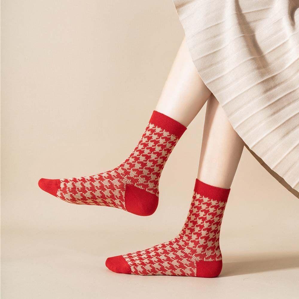 Cotton Socks Middle Tube Socks Soft Autumn Winter Red Socks New Year Women's Socks Autumn